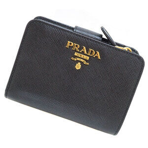 Prada Bifold Leather Compact Wallet Black